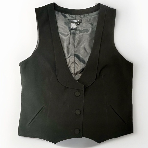 Sandro Sportswear Black Vest Women's M 3 Buttons Collared Western Back Buckle - Picture 1 of 9